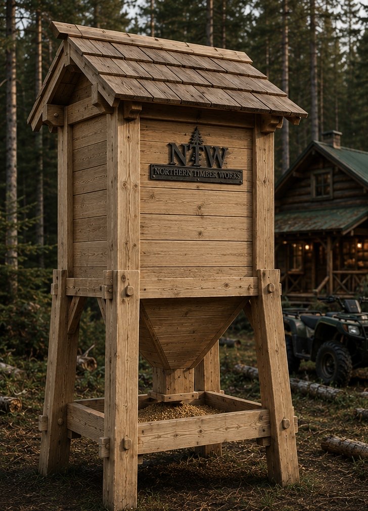Custom wooden feed bin with 100 pound capacity